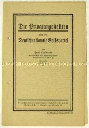 Flugschrift von Paul Krellmann betreffend Privatangestellte und die Deutschnationale Volkspartei