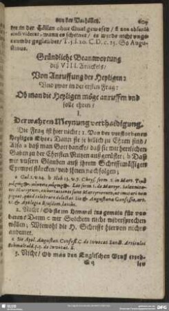 Gründliche Beantwortung deß VIII. Artickels, Von Anruffung der Heyligen ...