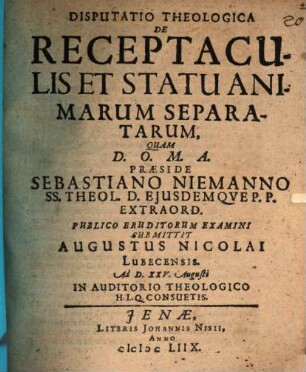 Disp. theol. de receptaculis et statu animarum separatarum