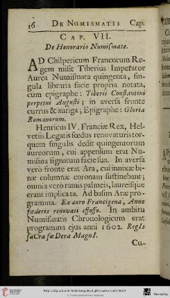 Cap. VII: De Honorario Numismate