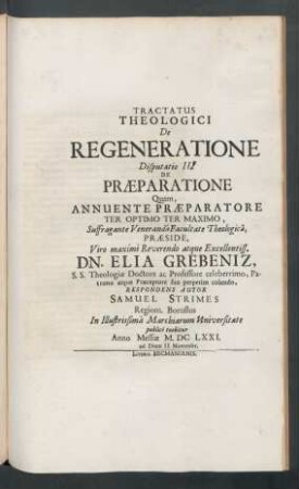 ... Disputatio III. De Praeparatione ...