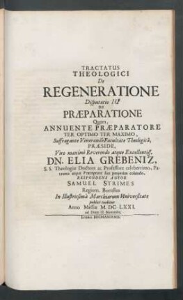 ... Disputatio III. De Praeparatione ...