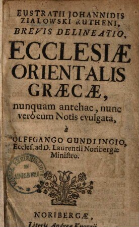 Brevis delineatio ecclesiae Orientalis Graecae