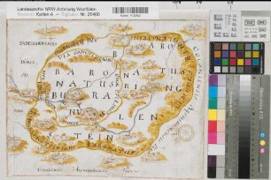 Büren (Herrschaft) Territorialkarte mit Ortsansichten 2.H. 17.Jh. o.M. 30 x 38 kol. Zeichnung, Pergament Domkapitel Paderborn, Kapselarchiv Nr. 193,3