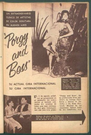 "Porgy and Bess" - su actual gira internacional, su gira internacional : Un extraordinario elenco de artistas de color debutara en Buenos Aires