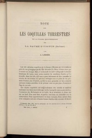 Note Sur Les Coquilles Terrestres De La Faune Quaternaire De La Baume D'Hostun (Drȏme)