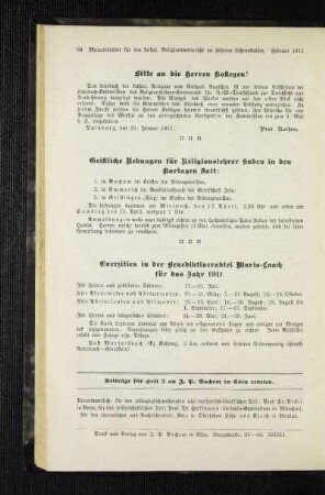 Geistliche Uebungen für Religionslehrer finden in den Kartagen statt