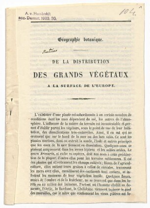 De la Distribution des Grands Végétaux a la Surface de l'Europe.