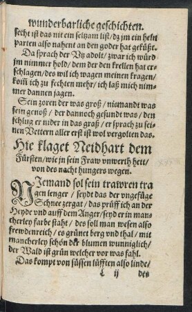 Hie klaget Neidhart dem Fürsten/ wie in sein Fraw unwerth hett ...