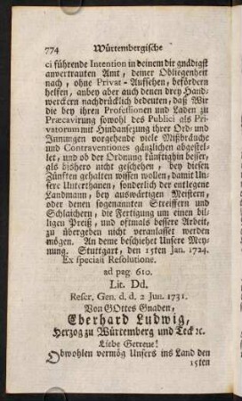 774-788, ad pag. 610. Lit. Dd. [2. Jun. 1731]; ad pag. 620. Lit Ee. [26. Apr. 1721.]; ad pag. 620. Lit. Ff. [15. Nov. 1728.]; ad pag. 620. Lit. Gg. [4. Dec. 1745.].