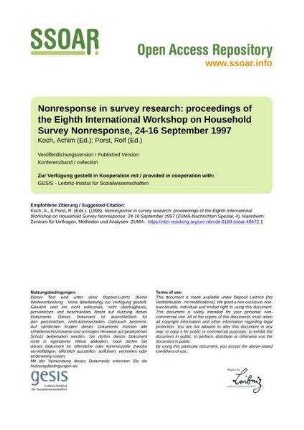 Nonresponse in survey research: proceedings of the Eighth International Workshop on Household Survey Nonresponse, 24-16 September 1997