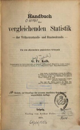 Handbuch der vergleichenden Statistik der Völkerzustands- und Staatenkunde : für den allgemeinen praktischen Gebrauch