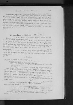 Versammlung zu Rostock. - 1364 Apr. 14.