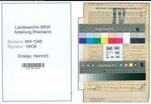 Entnazifizierung Heinrich Droege , geb. 14.02.1895 (Technischer Angestellter)