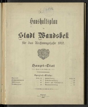 1912: Haushaltsplan der Stadt Wandsbek