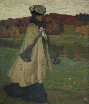 Dame in einer Herbstlandschaft