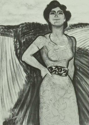 Frau in blauem Kleid