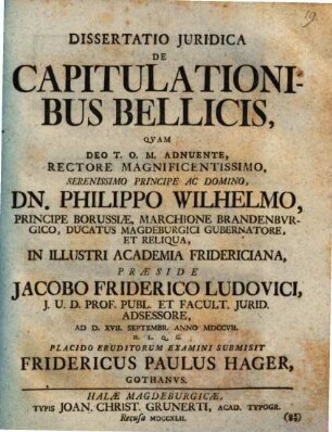 Diss. iur. De capitulationibus bellicis
