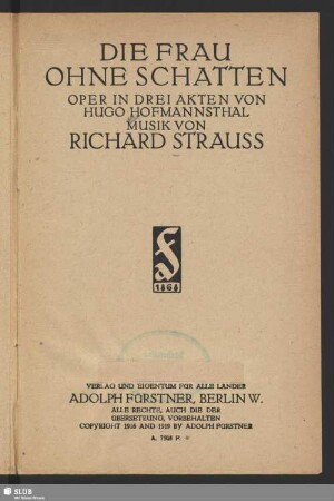Die Frau ohne Schatten : Oper in drei Akten