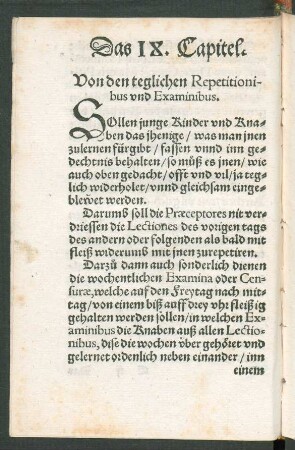 Das IX. Capitel. Von den teglichen Repetitionibus und Examinibus.