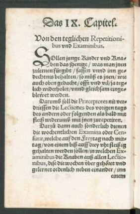 Das IX. Capitel. Von den teglichen Repetitionibus und Examinibus.