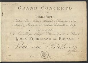 Grand Concerto pour le Pianoforte 2 Violons, Alto, 2 Flûtes, 2 Hautbois, 2 Clarinettes, 2 Cors, 2 Bassons, 2 Trompettes et Timbales, Violoncelle et Basse Op. 37