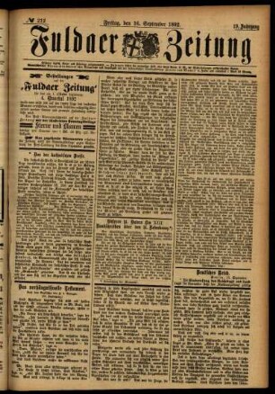 Zweite Ausgabe vom Freitag, den 16. September 1892.