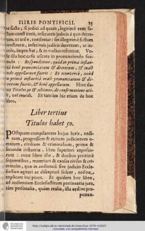Liber tertius Titulos habet 50.