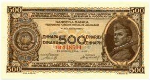 Geldschein, 500 Dinar, 1.5.1946
