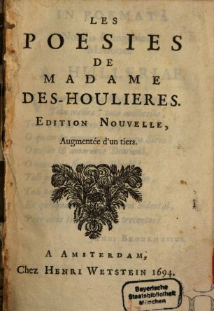 Les Poesies de Madame Des-Houlieres