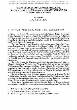 Soziale Stile des Miteinander-Sprechens. Beobachtungen zu Formen der Konfliktbearbeitung in zwei Frauengruppen