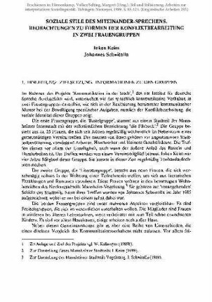 Soziale Stile des Miteinander-Sprechens. Beobachtungen zu Formen der Konfliktbearbeitung in zwei Frauengruppen