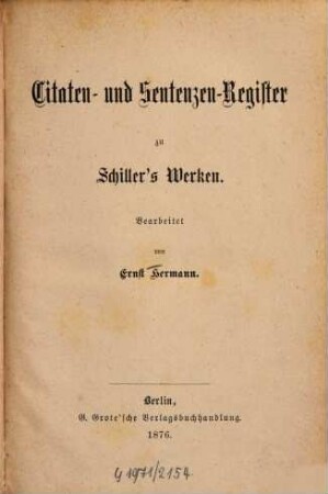 Schiller's Werke, 1. Citaten-Register - Gedichte
