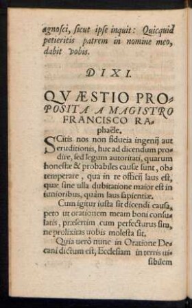 Quaestio Proposita A Magistro Francisco Raphaele.