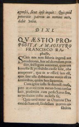 Quaestio Proposita A Magistro Francisco Raphaele.