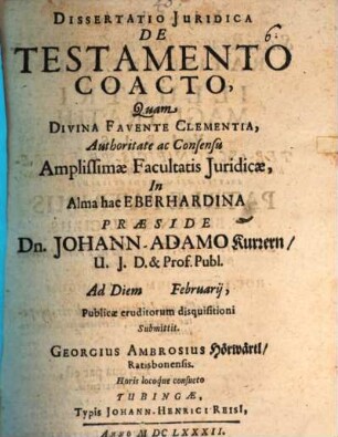 Diss. iur. de testamento coacto