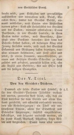 Der V. Titul. Von den Gerichts-Büchern.
