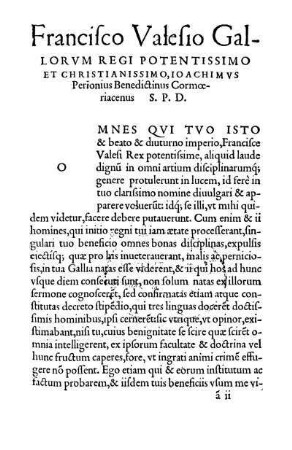 Francisco Valesio Gallorum Regi Potentissimo Et Christianissimo, Joachimus Perionius Benedictinus Cormœriacenus S. P. D.