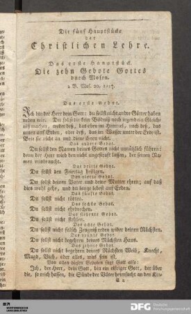 Die fünf Hauptstücke der Christlichen Lehre.