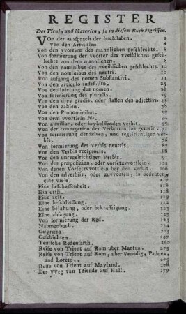 Register Der Titul, und Materien, so in diesem Buch begriffen