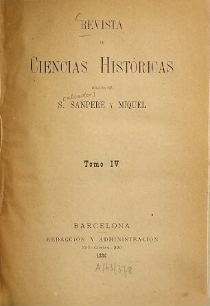 Revista de ciencias históricas. 4. 1886