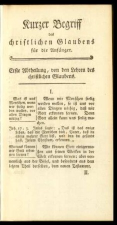 Kurzer Begriff des christlichen Glaubens für die Anfänger