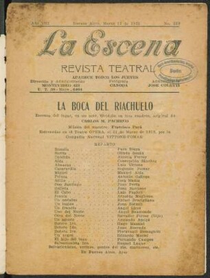 La boca del riachuelo : escenas del lugar, en un acto, dividido en tres cuadros