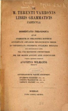 De M. Terenti Varronis libris grammaticis particula : Diss. philol.