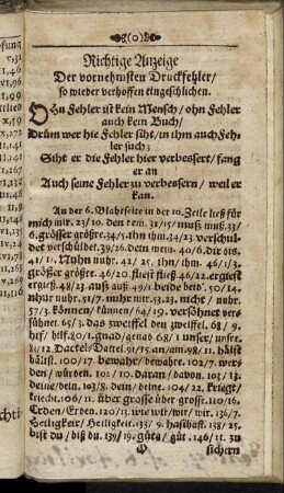 Richtige Anzeige Der vornehmsten Druckfehler/ so wieder verhoffen eingeschlichen.