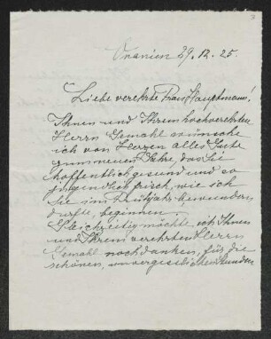 Brief von Mathilde von Unruh an Margarete Hauptmann