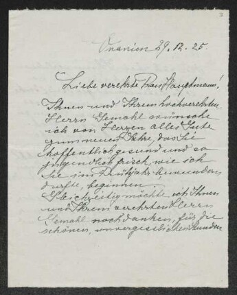 Brief von Mathilde von Unruh an Margarete Hauptmann