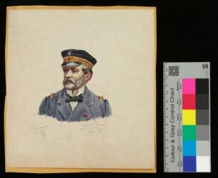 Aquarell-Portrait von Admiral Louis Pierre Alexis Pothuau (1815-1882). "Siège de Paris" [Belagerung von Paris], 20,5 x 19 cm