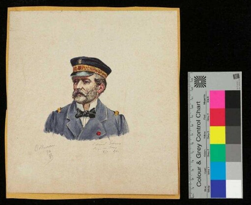 Aquarell-Portrait von Admiral Louis Pierre Alexis Pothuau (1815-1882). "Siège de Paris" [Belagerung von Paris], 20,5 x 19 cm