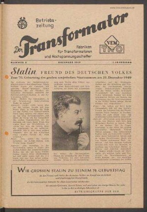 TRO-Betriebszeitung 'Der Transformator'; Nr. 8/1949 (Dezember 1949)